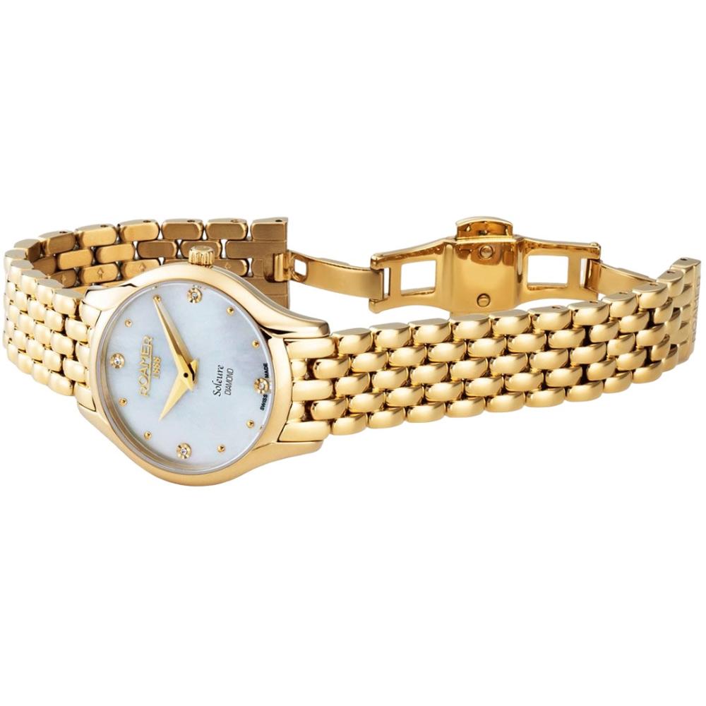 ROAMER Soleure White Pearl Dial With Diamonds 30mm Gold Stainless Steel Bracelet 547857-48-25-50