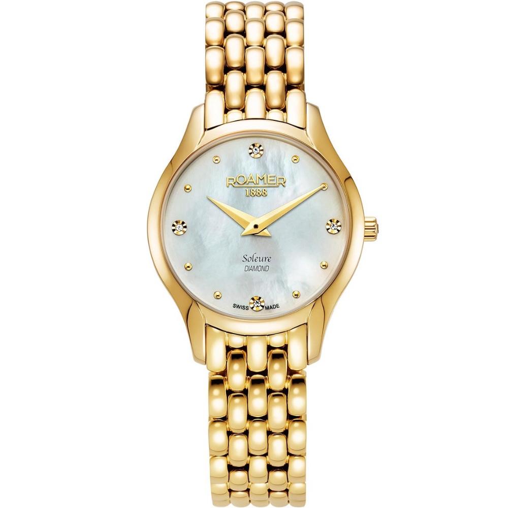 ROAMER Soleure White Pearl Dial With Diamonds 30mm Gold Stainless Steel Bracelet 547857-48-25-50