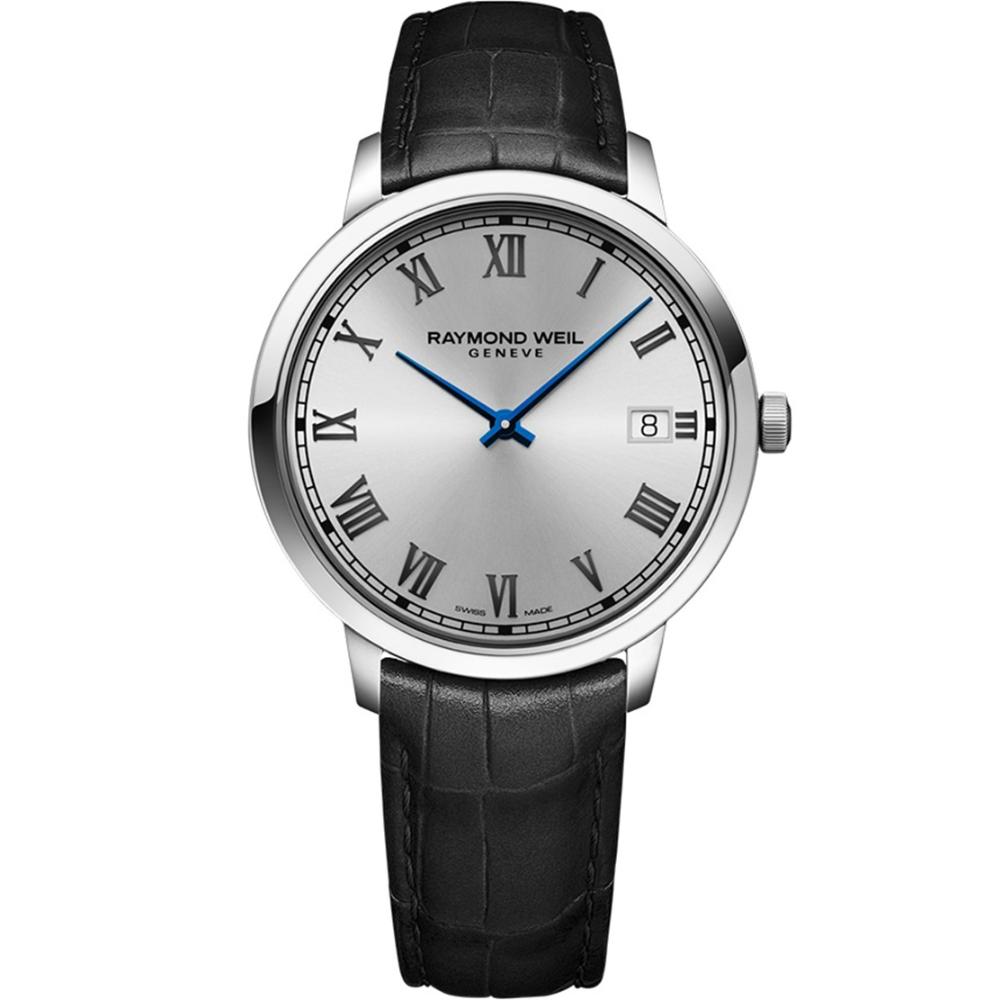 RAYMOND WEIL Toccata Silver Dial 42mm Silver Stainless Steel Black Leather Strap 5585-STC-00659