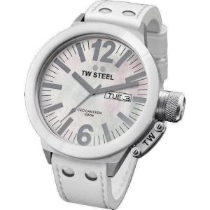 TW STEEL Three Hands 50mm White Stainless Steel White Leather Strap CE1038 - 9404