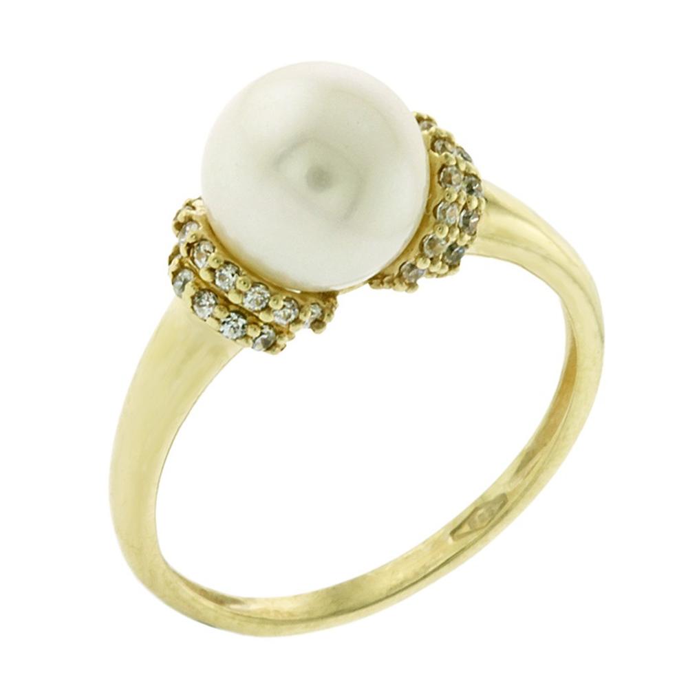 RING SENZIO Collection Yellow Gold K14 with Zircon Stones and Pearl 5BL.01.71142R