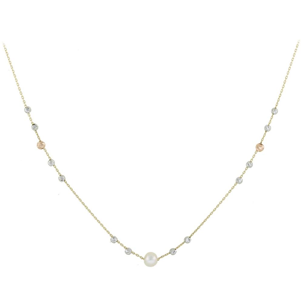 NECKLACE SENZIO Collection in Yellow, White and Rose Gold K14 with Pearl 5BL.7312C