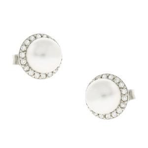 EARRING Rosette with Zircon and Pearl 14K White Gold 5BL.02.1118BOR - 15271