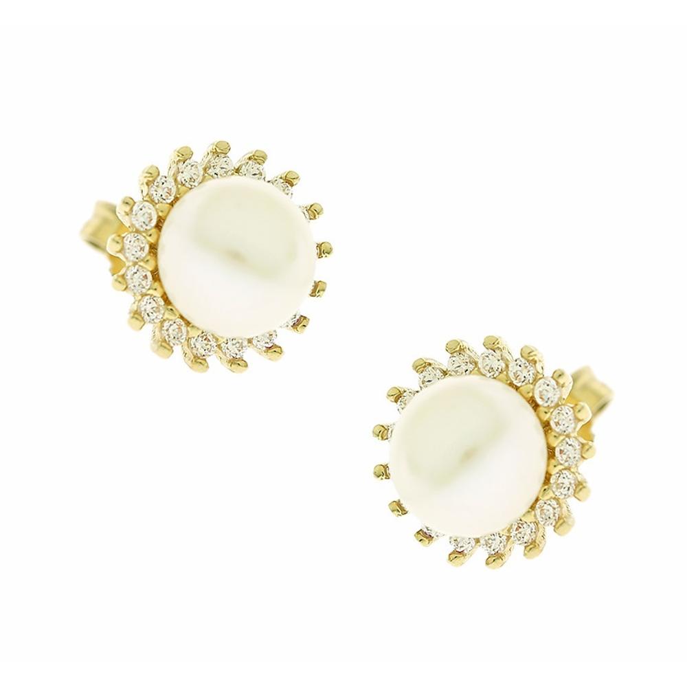 EARRINGS Rosette SENZIO Collection Yellow Gold K14 with Pearls and Zircon Stones 5BL.09034OR