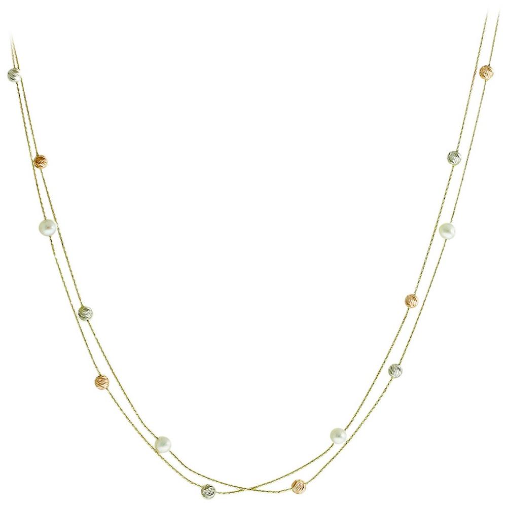 ΚΟΛΙΕ SENZIO Collection Κίτρινο Λευκό και Ροζ Χρυσό 14K με Μαργαριτάρια 5CG.06.2759C