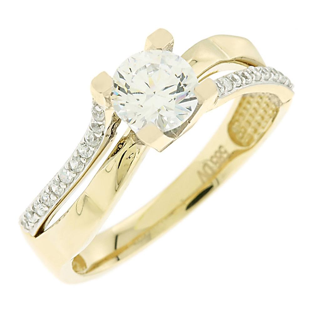 RING Single Stone SENZIO Yellow Gold K14 with Zircon Stones 5DIV.3787R