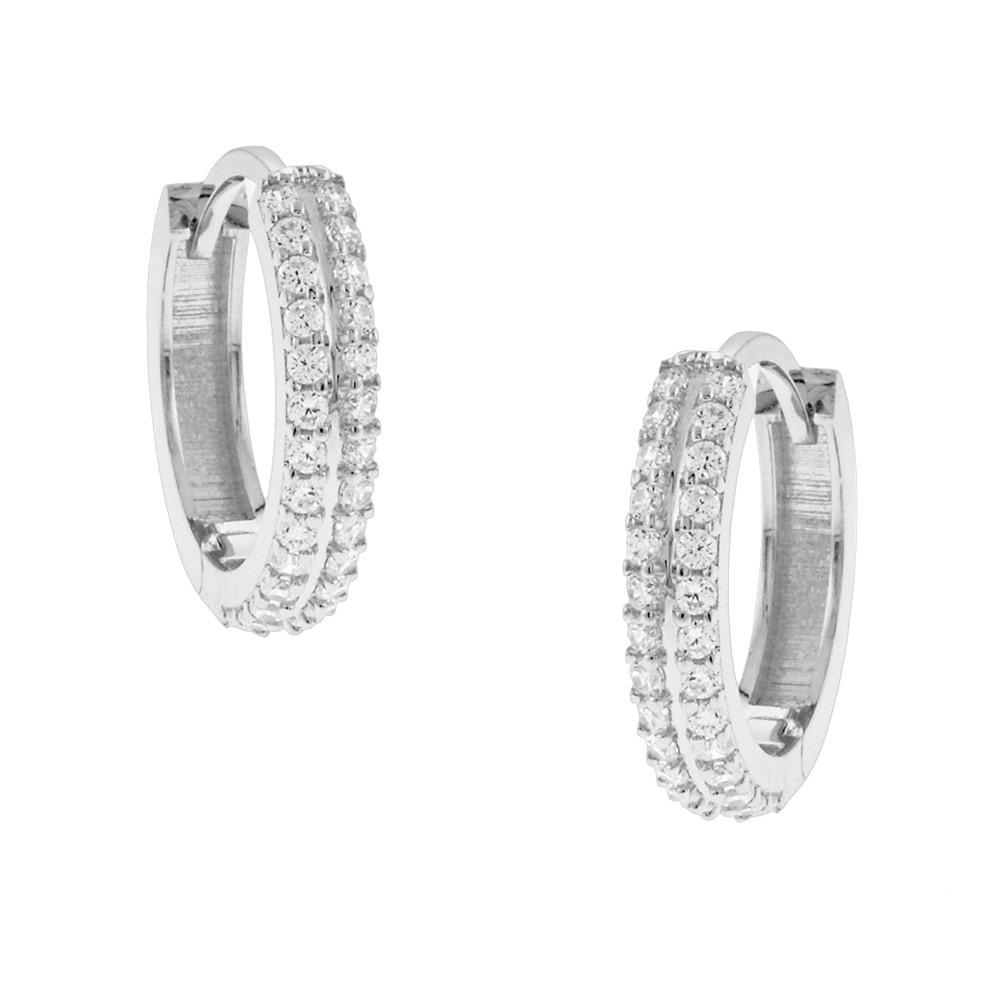 EARRINGS Hoops SENZIO Collection K14 White Gold with Zircon Stones 5DIV.8034BOR