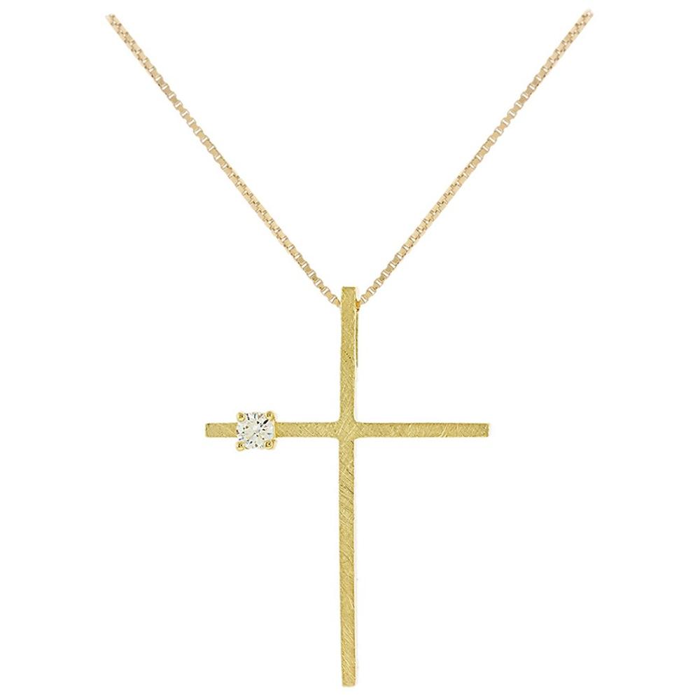 CROSS with Chain SENZIO Collection K14 Yellow Gold with Zircon Stones 5DO.802C
