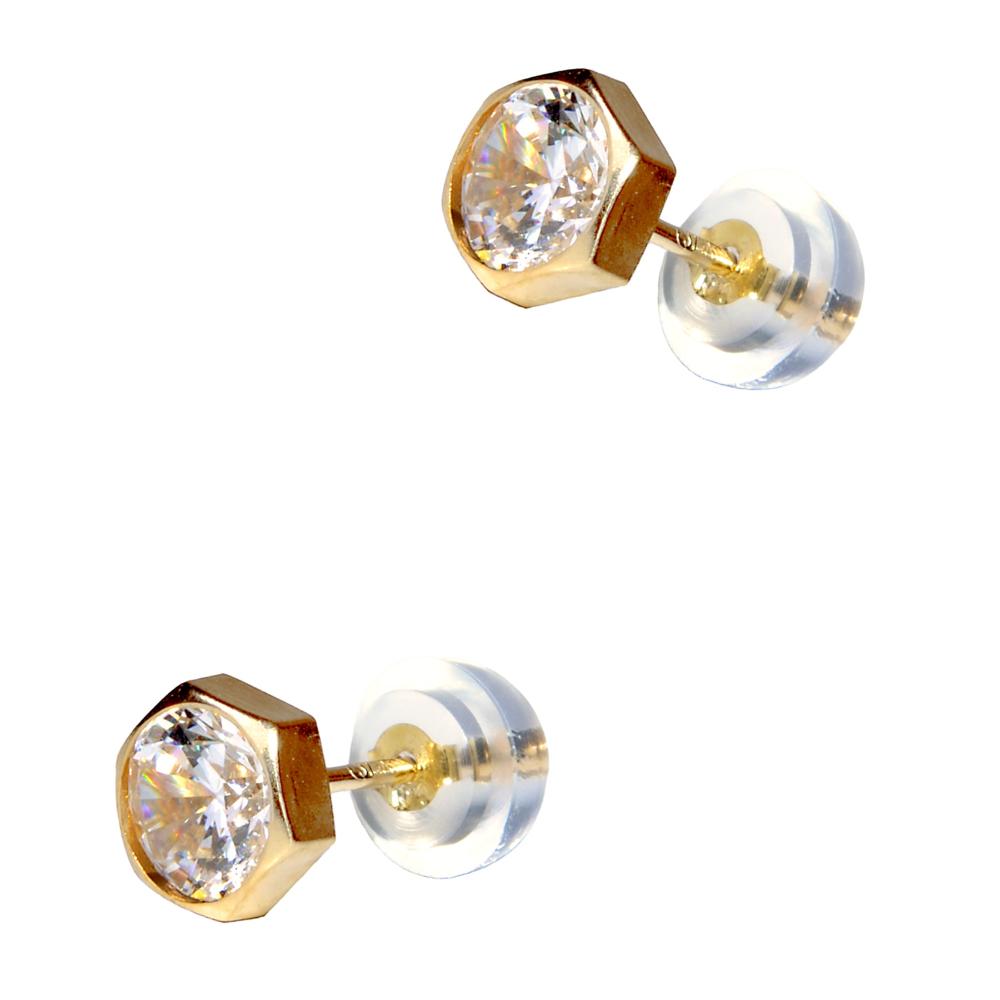 EARRINGS Single Stone Gold K14 with Zircon Stones 5DSC.0094A