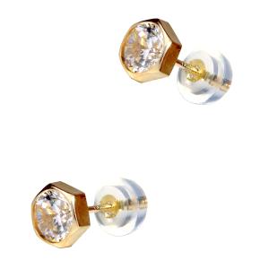 EARRINGS Single Stone Gold K14 with Zircon Stones 5DSC.0094A - 55572