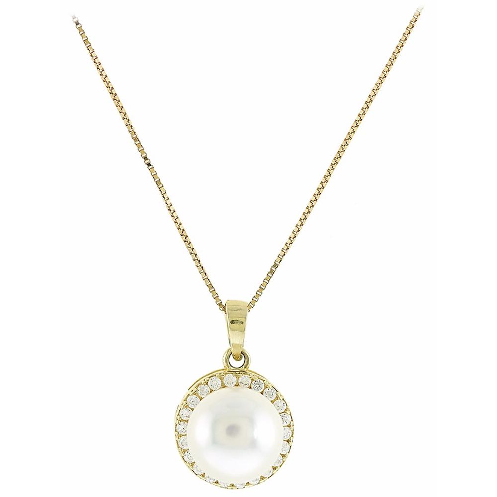 NECKLACE Rosette with Zircon and Pearl 14K Yellow Gold 5FM.01.21388C