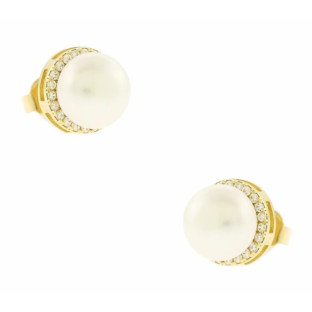 EARRING Rosette with Zircon and Pearl 14K Yellow Gold 5FM.01.21388OR