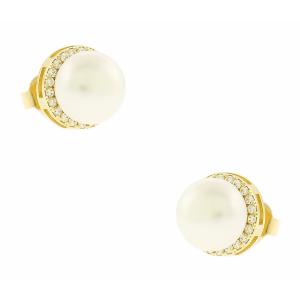 EARRING Rosette with Zircon and Pearl 14K Yellow Gold 5FM.01.21388OR - 22096