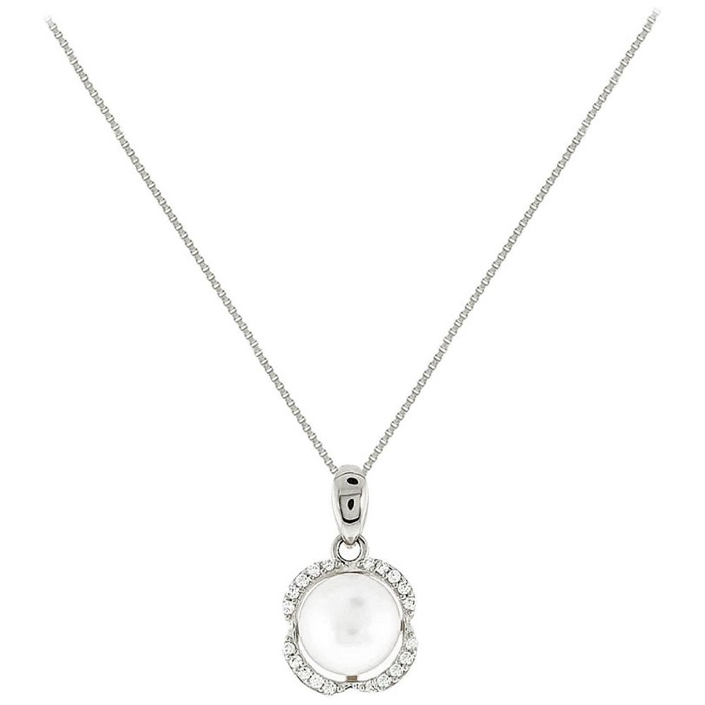 NECKLACE Rosette with Zircon and Pearl K14 White Gold 5FM.02.2013BC