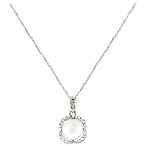 NECKLACE Rosette with Zircon and Pearl K14 White Gold 5FM.02.2013BC - 31002