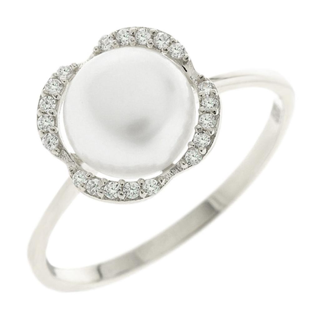 RING Rosette White Gold K14 with Zircon and Pearl 5FM.02.2013BR