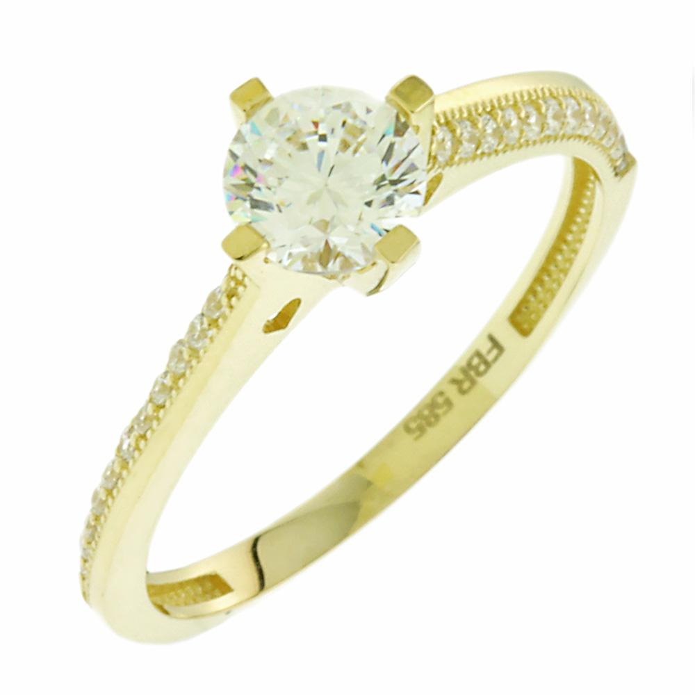 RING Single Stone SENZIO Yellow Gold 14K with Zircon 5FM.12249R