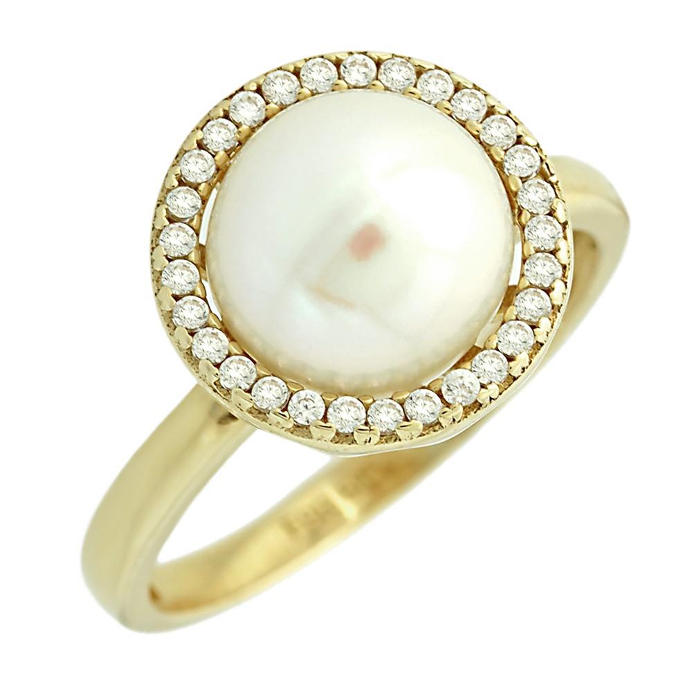 RING Rosette with Zircon and Pearl 14K Yellow Gold 5FM.21388R