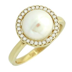 RING Rosette with Zircon and Pearl 14K Yellow Gold 5FM.21388R - 15454