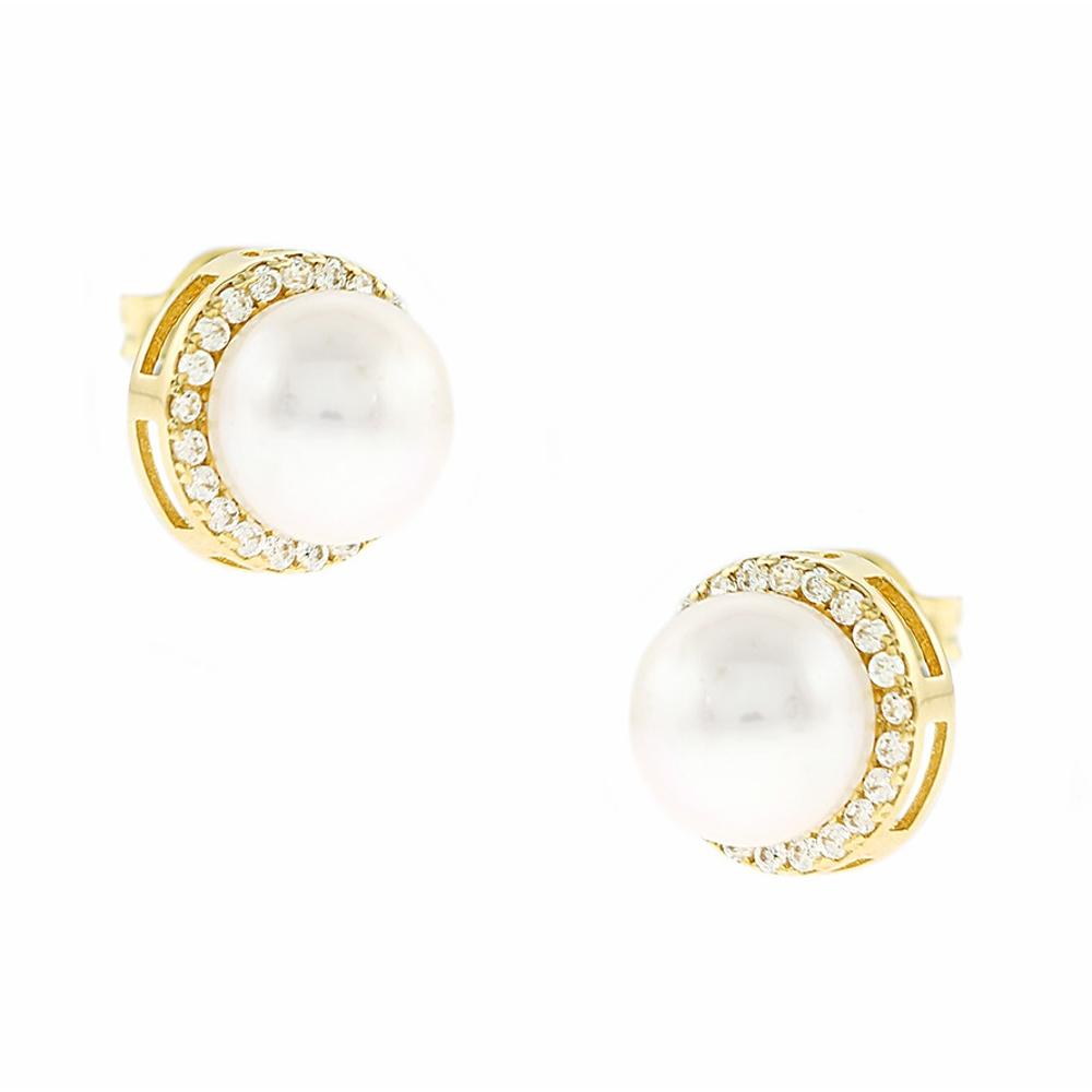 EARRINGS Rosette with Zircon and Pearl 14K Yellow Gold 5FM.2388OR