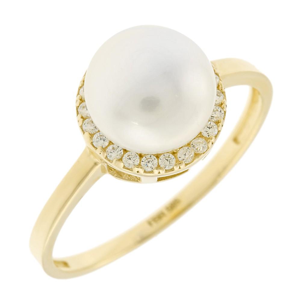 RING Rosette with Zircon and Pearl 14K Yellow Gold 5FM.2388R