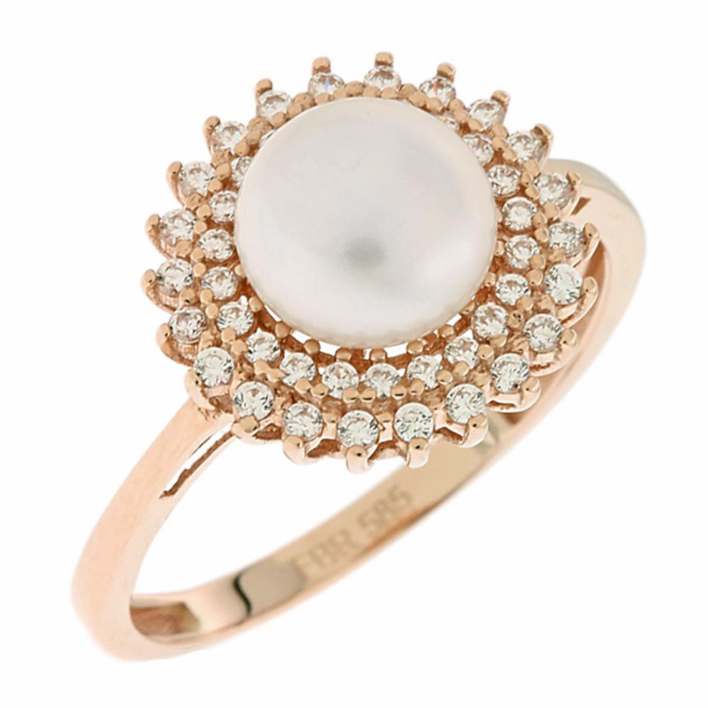 RING Rosette with Zircon and Pearl 14K Rose Gold 5FM.6223RR