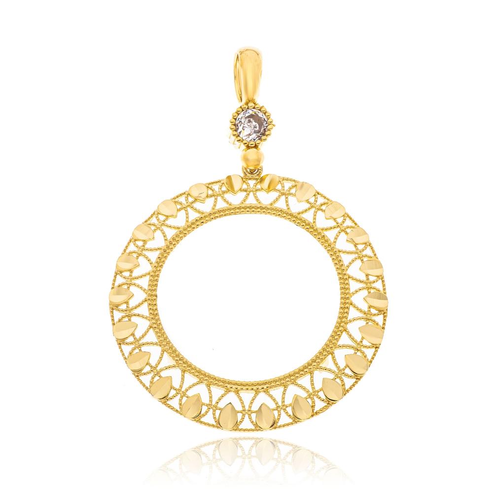 PENDANT Sovereign Holder SENZIO Collection K14 Yellow Gold with Zircon Stones 5KOR.4366
