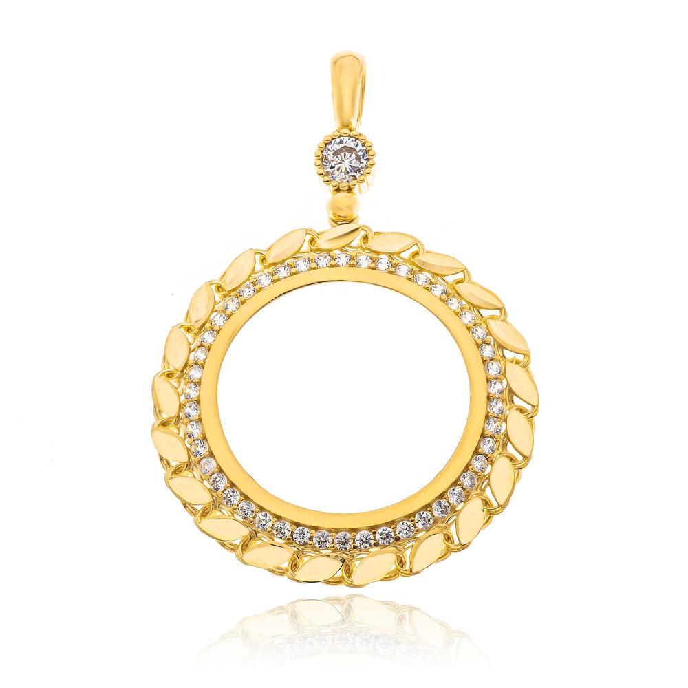 PENDANT Sovereign Holder SENZIO Collection K14 Yellow Gold with Zircon Stones 5KOR.4370