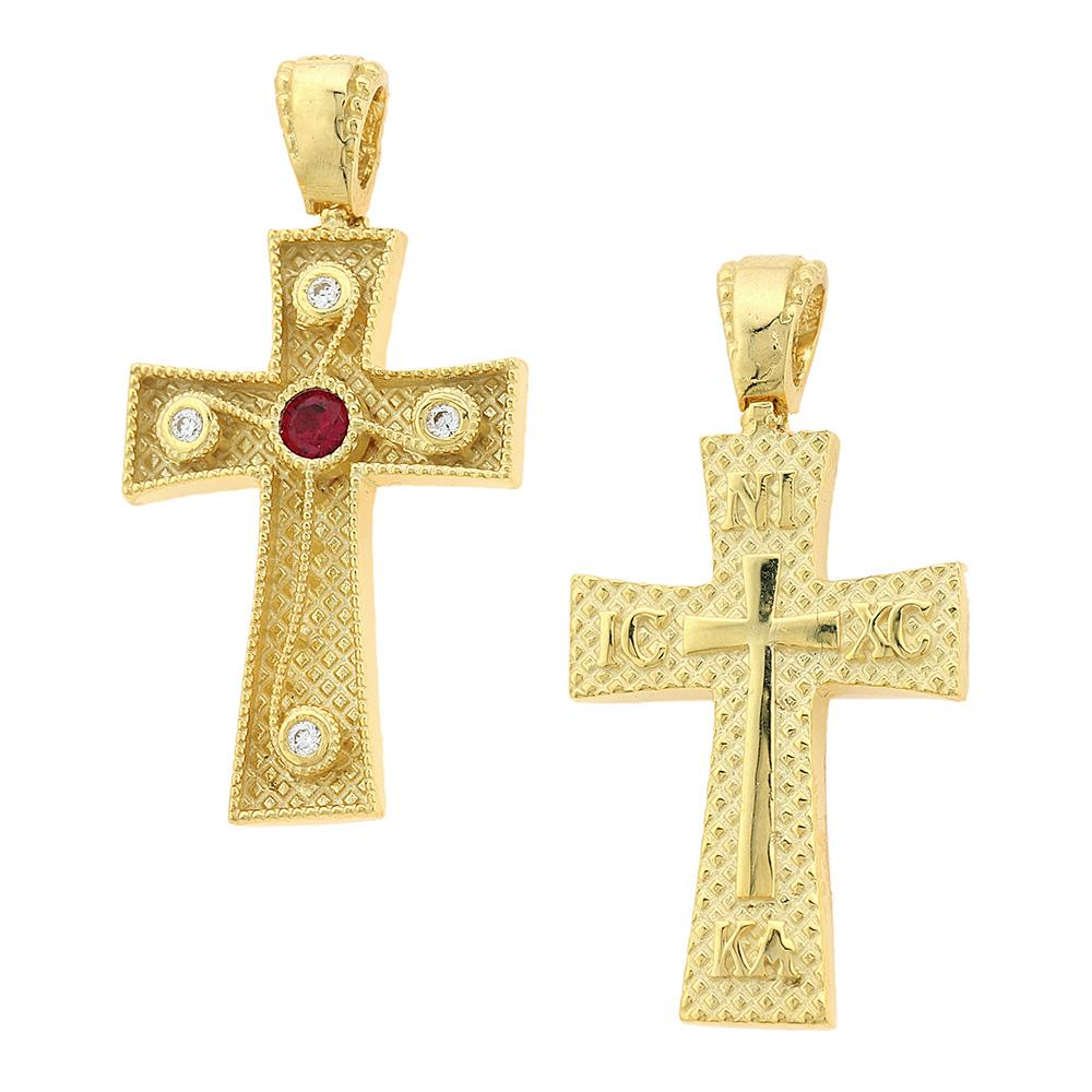 CROSS Byzantine Double Sided SENZIO Collection K14 Yellow Gold with Zircon Stones 5KR.D1068CR