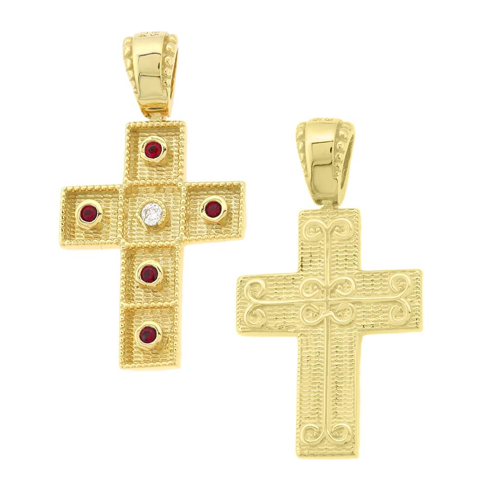 CROSS Handmade Byzantine Double Sided SENZIO Collection in K14 Yellow Gold with Zircon 5KR.D1065CR