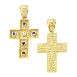 ΣΤΑΥΡΟΣ Χειροποίητος Βυζαντινός Διπλής Όψης SENZIO Collection από Κ14 Κίτρινο Χρυσό με Ζιργκόν 5KR.D1066CR - 43043