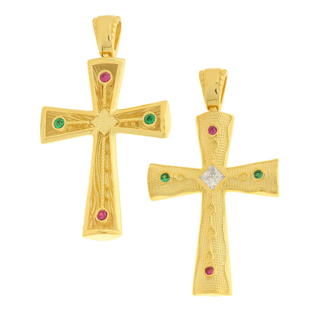 CROSS Byzantine Double Sided SENZIO Collection K14 Yellow Gold with Zircon Stones 5KR.D1083CR