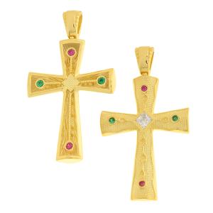 CROSS Byzantine Double Sided SENZIO Collection K14 Yellow Gold with Zircon Stones 5KR.D1083CR - 55262