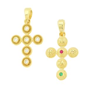 CROSS Handmade Byzantine Double Sided SENZIO Collection in K14 Yellow Gold with Zircon 5KR.D1089CR - 43041