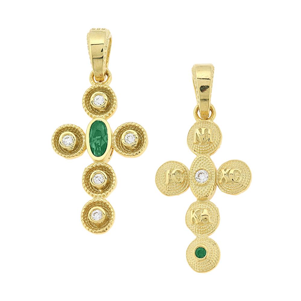 CROSS Handmade Byzantine Double Sided SENZIO Collection in K14 Yellow Gold with Zircon 5KR.D1102CR