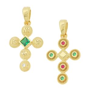 CROSS Handmade Byzantine Double Sided SENZIO Collection in K14 Yellow Gold with Zircon 5KR.D1109CR - 43051