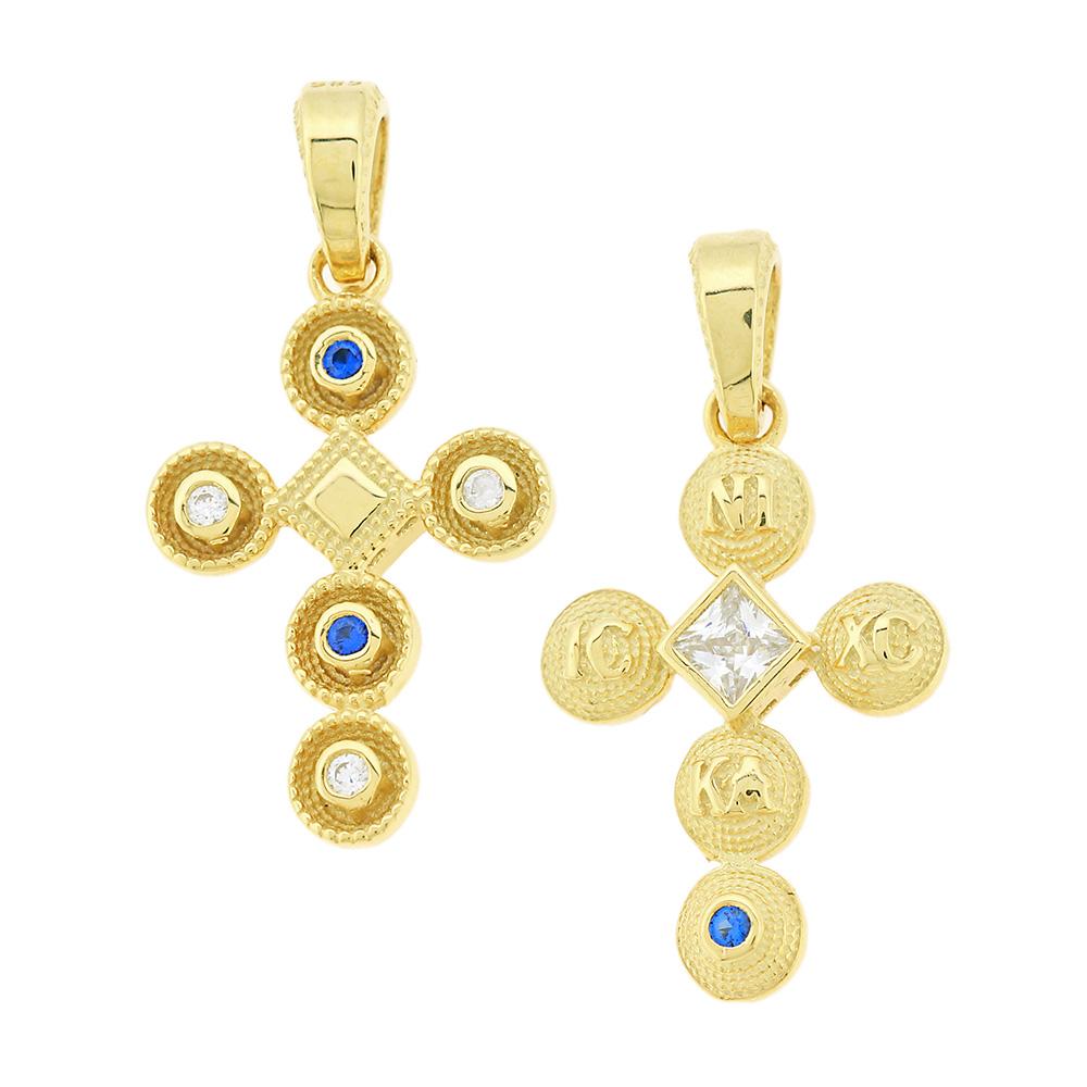 CROSS Handmade Byzantine Double Sided SENZIO Collection in K14 Yellow Gold with Zircon 5KR.D1110CR