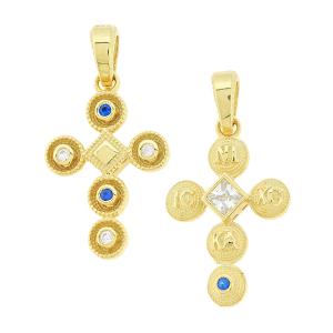 CROSS Handmade Byzantine Double Sided SENZIO Collection in K14 Yellow Gold with Zircon 5KR.D1110CR - 43049