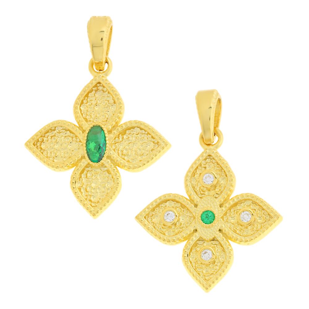 CROSS Byzantine Double Sided SENZIO Collection K14 Yellow Gold with Zircon Stones 5KR.D615CR