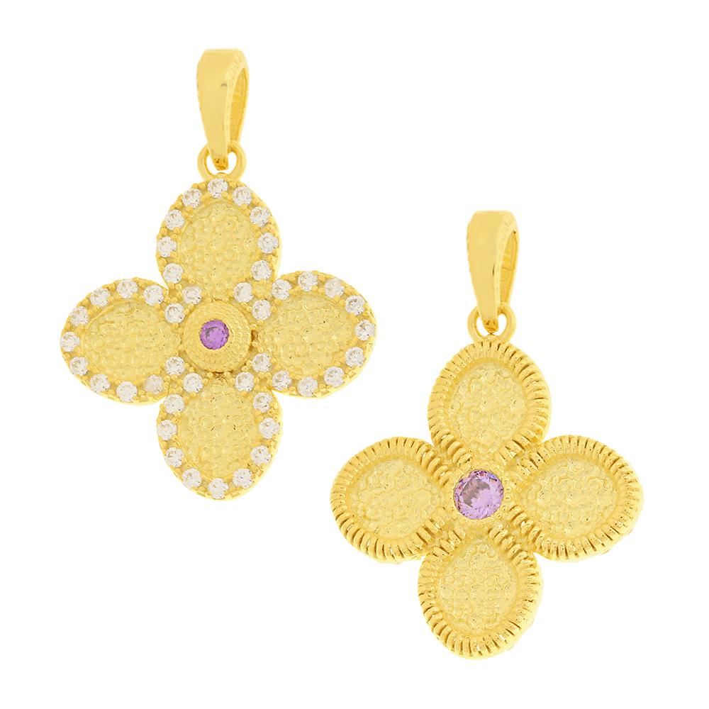 CROSS Byzantine Double Sided SENZIO Collection K14 Yellow Gold with Zircon Stones 5KR.D6160CR