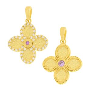 CROSS Byzantine Double Sided SENZIO Collection K14 Yellow Gold with Zircon Stones 5KR.D6160CR - 55269