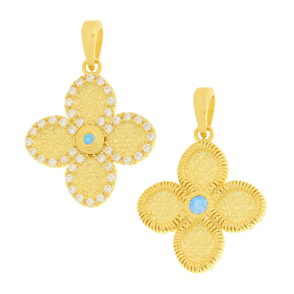 CROSS Byzantine Double Sided SENZIO Collection K14 Yellow Gold with Zircon Stones 5KR.D616CR