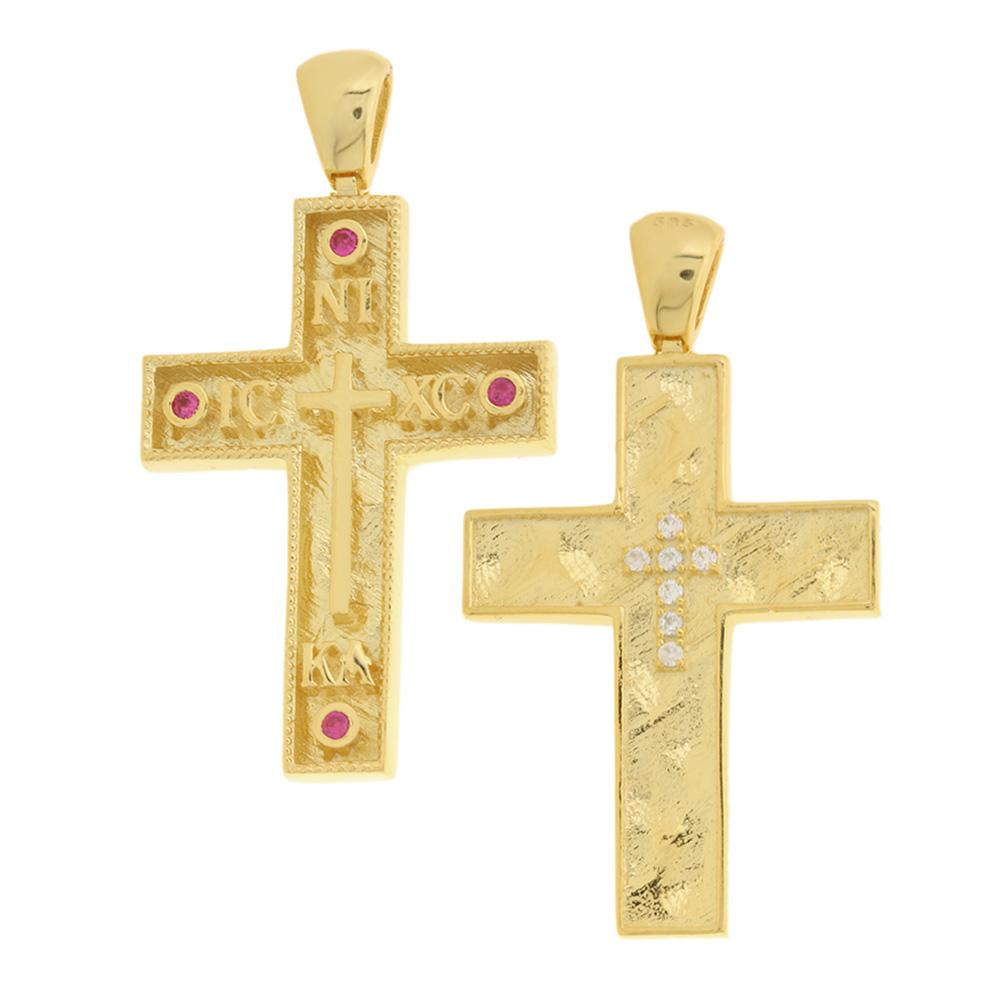 CROSS Byzantine Double Sided SENZIO Collection K14 Yellow Gold with Zircon Stones 5KR.D902CR