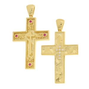 CROSS Byzantine Double Sided SENZIO Collection K14 Yellow Gold with Zircon Stones 5KR.D902CR - 55293