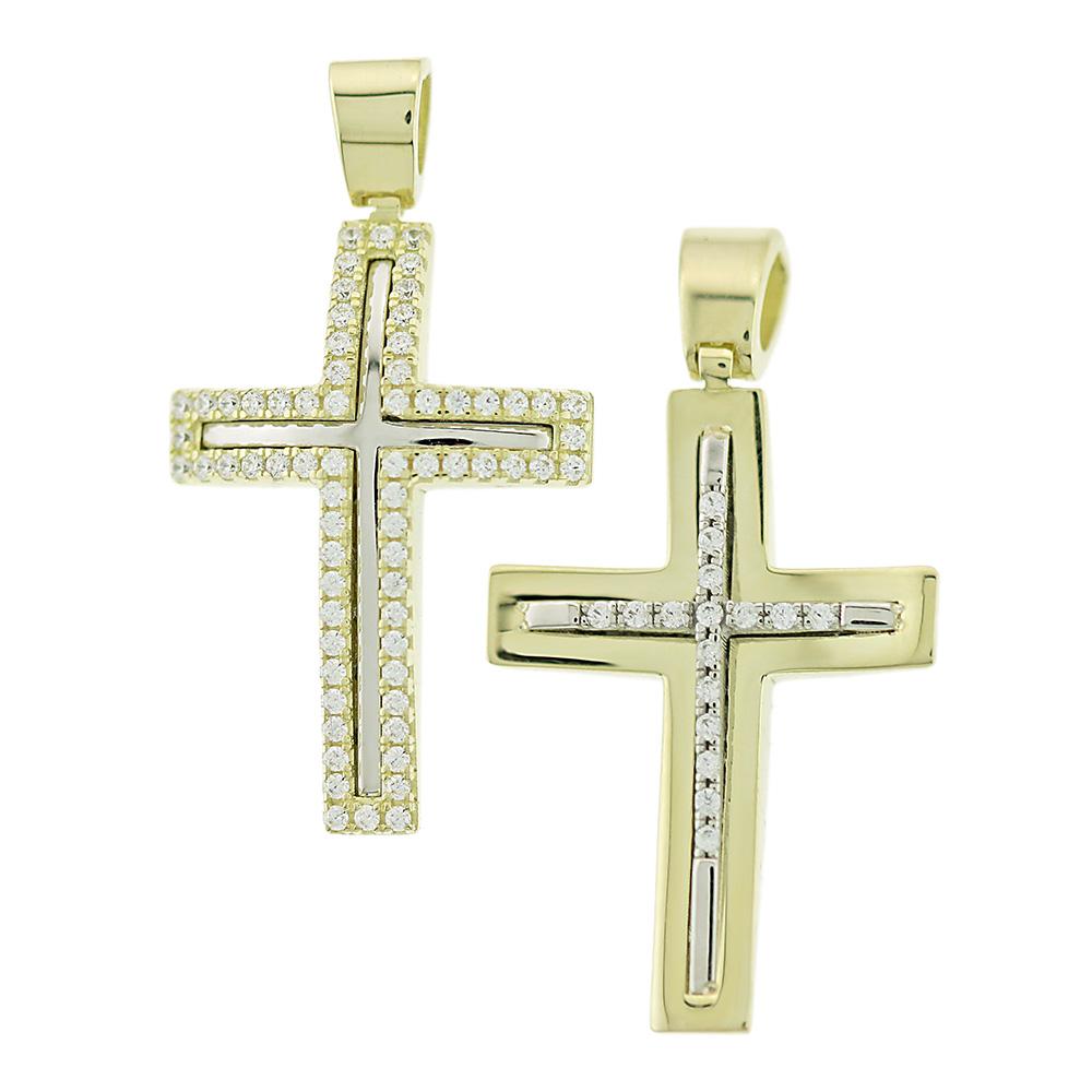 CROSS Double Sided from Yellow & White Gold 14K with Zircon 5KR.D94CR