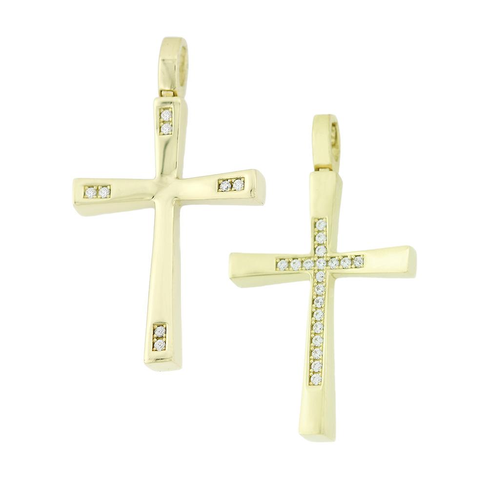 CROSS Double Sided from K14 Yellow Gold with Zircon Stones 5KR.D971CR