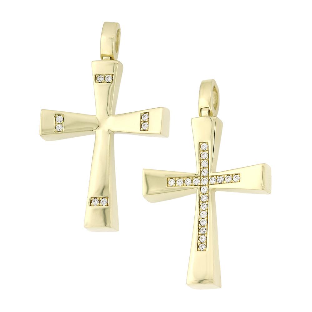 CROSS Double Sided from K14 Yellow Gold with Zircon Stones 5KR.D997CR