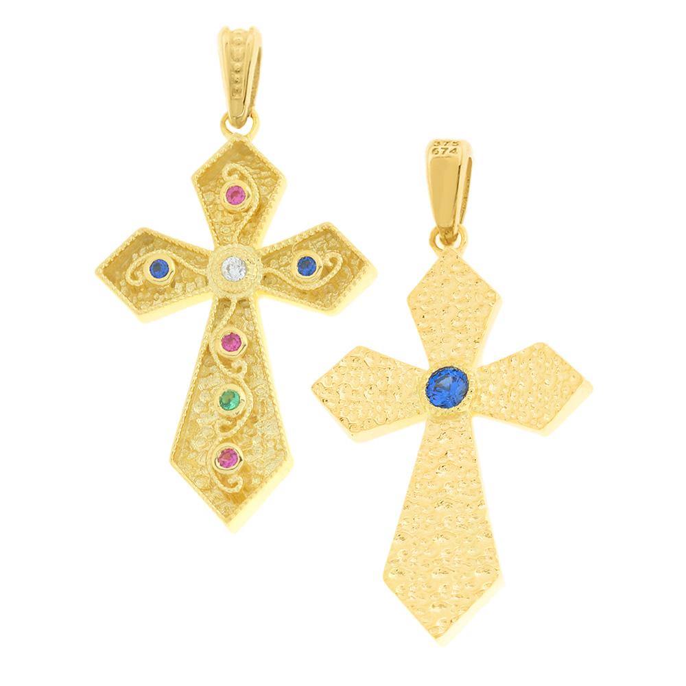 CROSS Byzantine Double Sided SENZIO Collection K14 Yellow Gold with Zircon Stones 5KR.DB1093CR