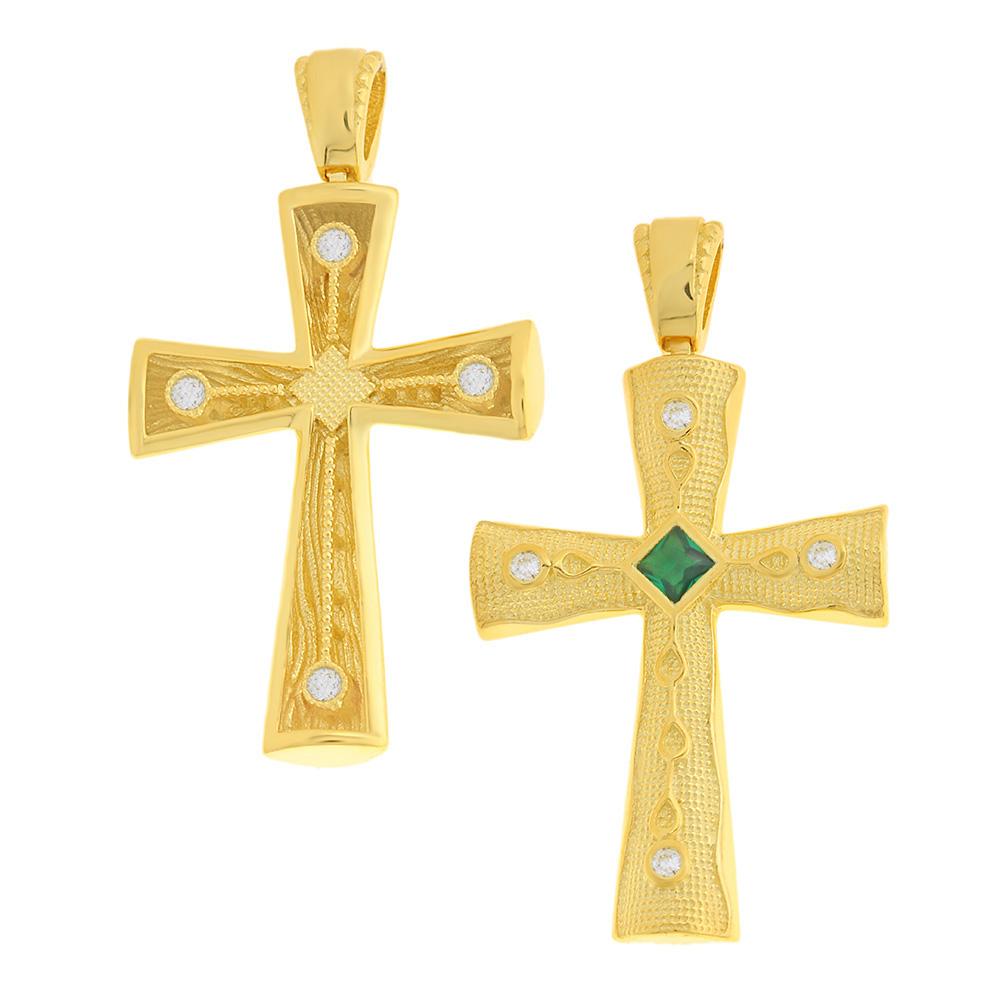 CROSS Byzantine Double Sided SENZIO Collection K14 Yellow Gold with Zircon Stones 5KR.DG10831CR