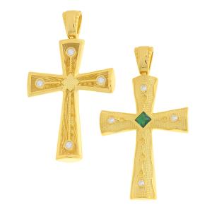 CROSS Byzantine Double Sided SENZIO Collection K14 Yellow Gold with Zircon Stones 5KR.DG10831CR - 55313